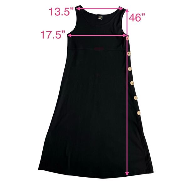 Wear Abouts Black Button Side Sleeveless Cotton Midi Dress Women’s Medium - Picture 8 of 8